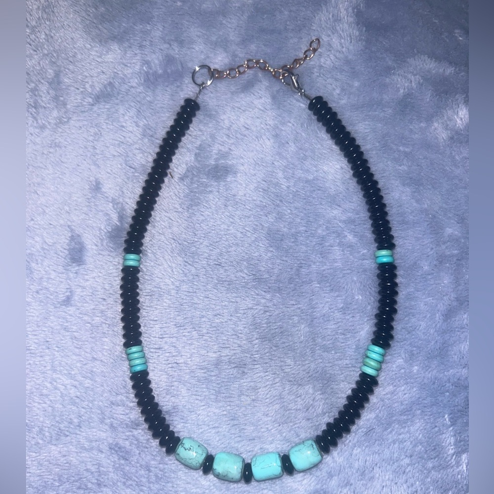 Handmade faux turquoise beaded necklace
